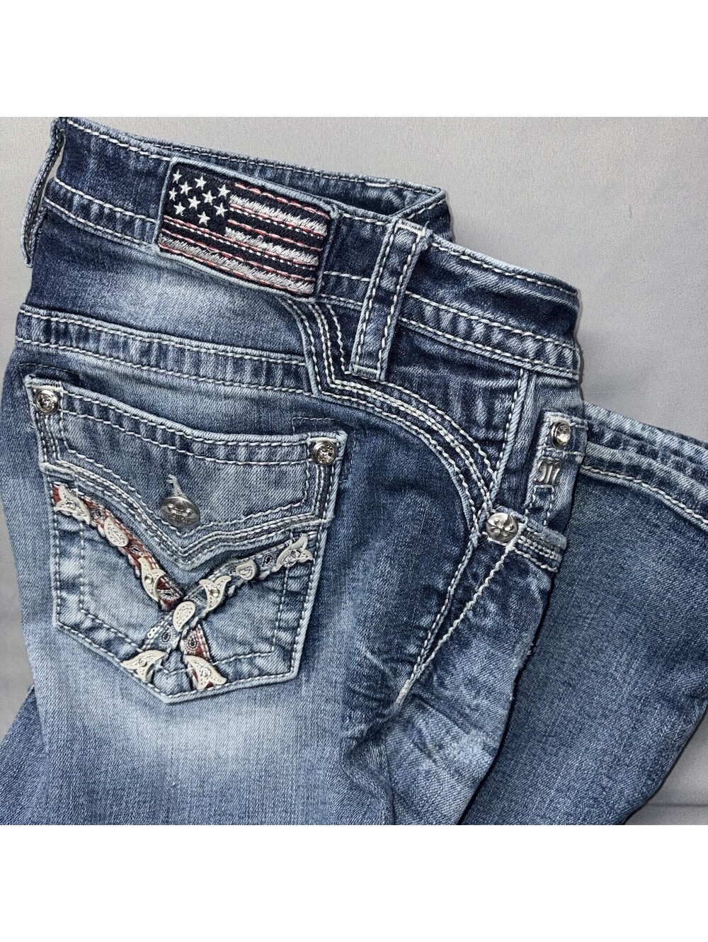 Miss Me Bootcut Jeans - Betsy Paisley- Womens 32 - American Flag Series "33x33"